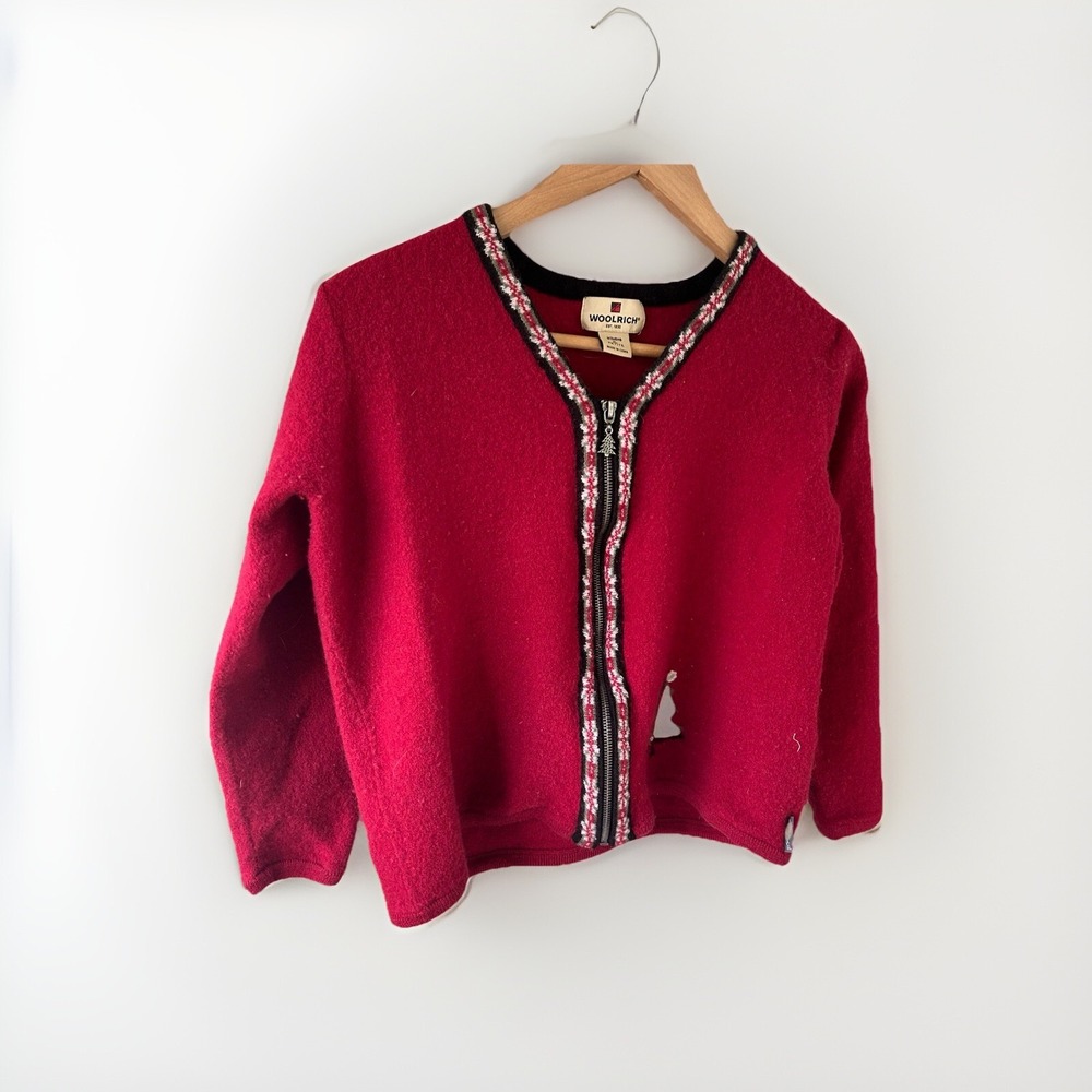 Vintage 100% Wool Christmas Woolrich Zipper Cardigan, TAGGED P/XL, Shrunk To P/L